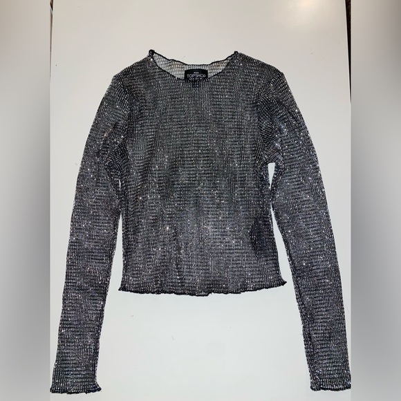 Top shop sparkly mesh long sleeve, perfect for New Years or a spa oak occasion - Picture 2 of 3